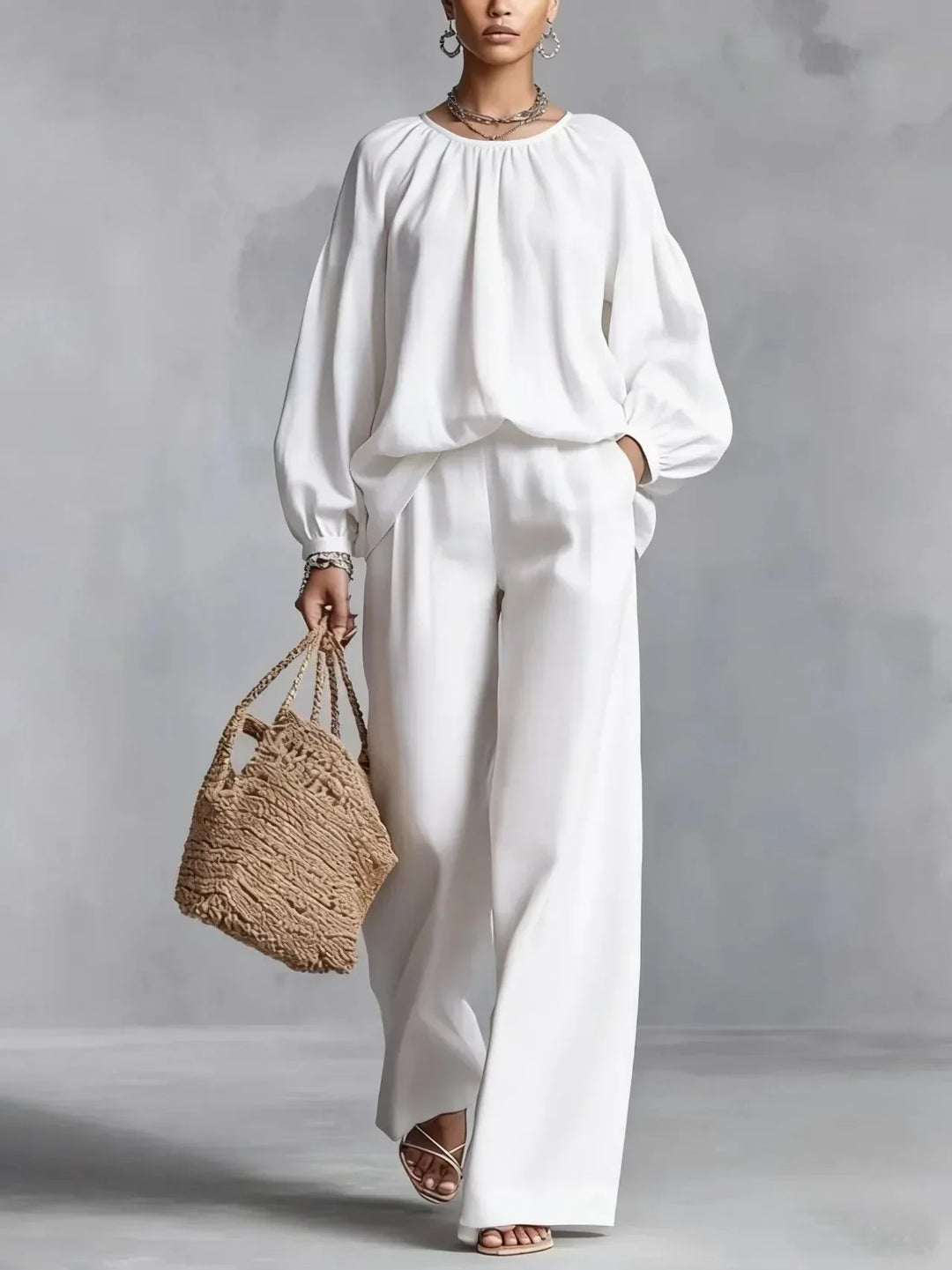 Women's Two-Piece Set – Relaxed Wide-Leg Trouser Co-Ord Set