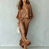 Women's Two-Piece Set – Draped V-Neck Wide-Leg Trouser Co-Ord Set