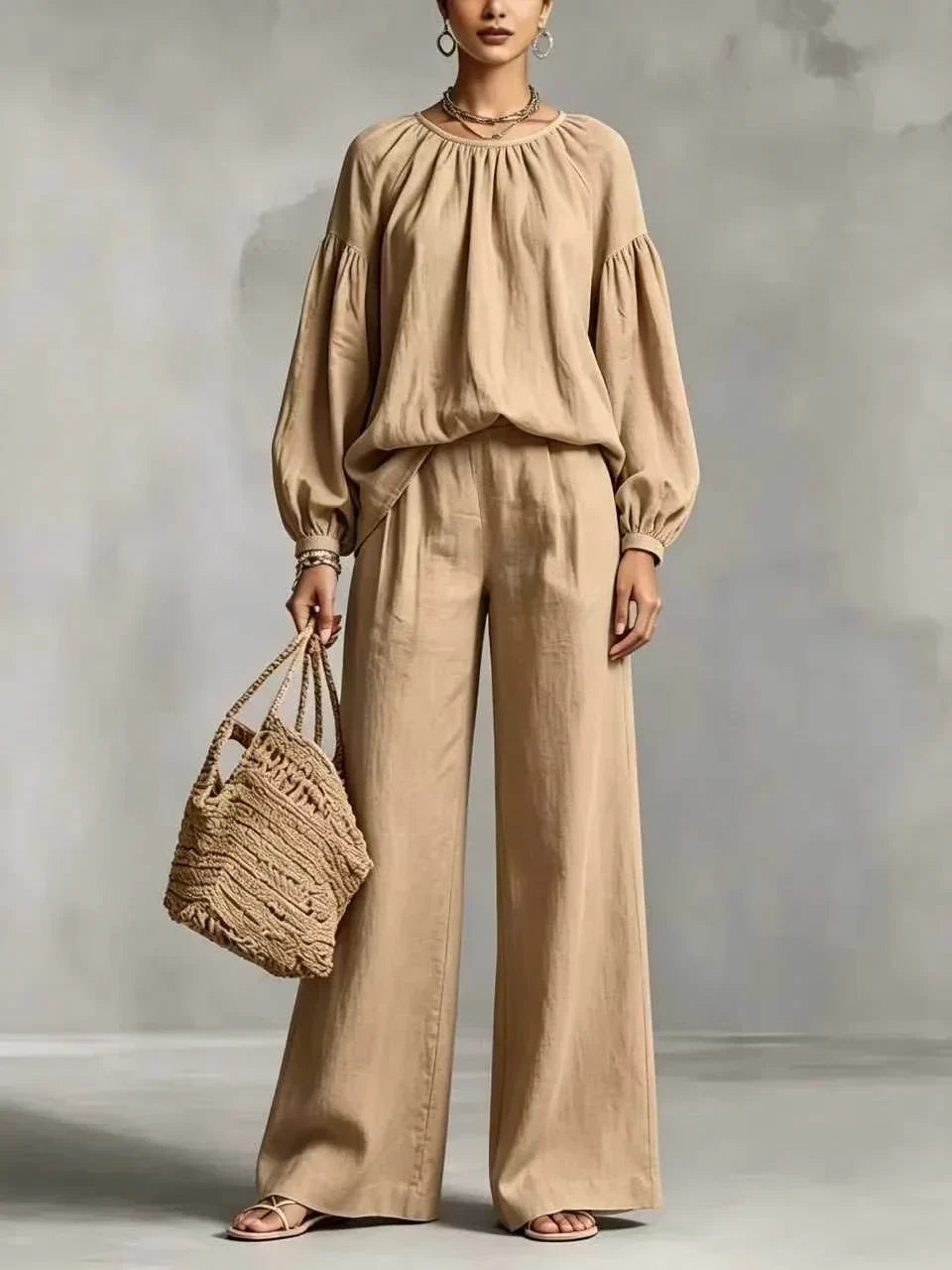 Women's Two-Piece Set – Relaxed Wide-Leg Trouser Co-Ord Set
