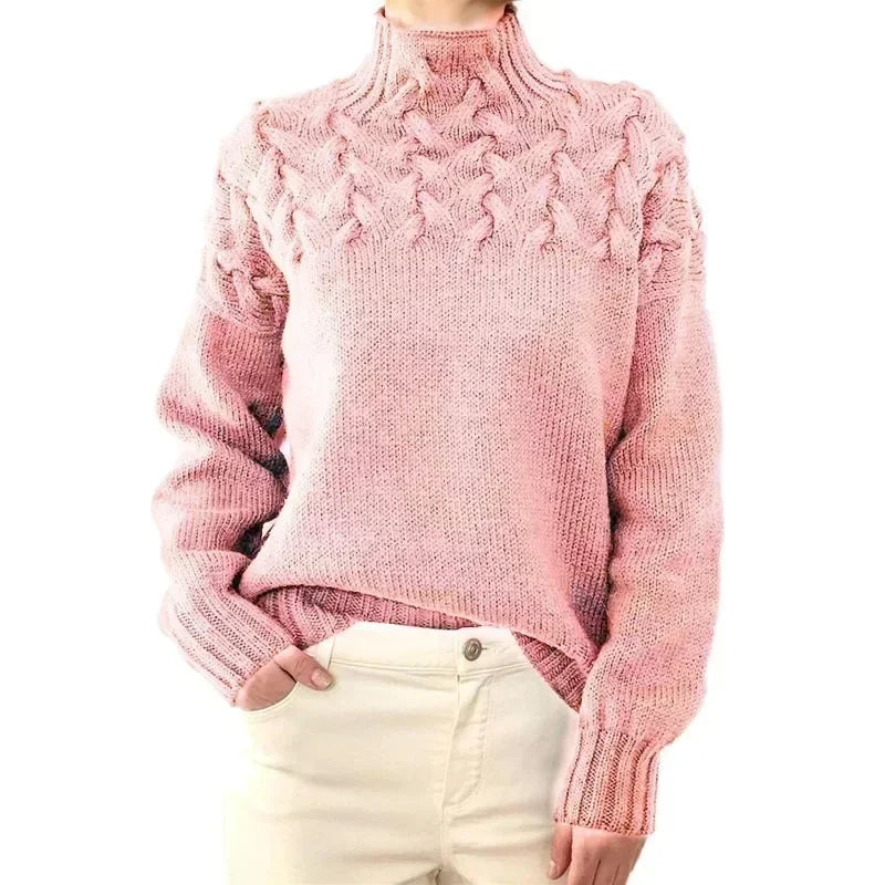 Women's Jumper – Cable-Yoke Turtleneck Oversized Knit