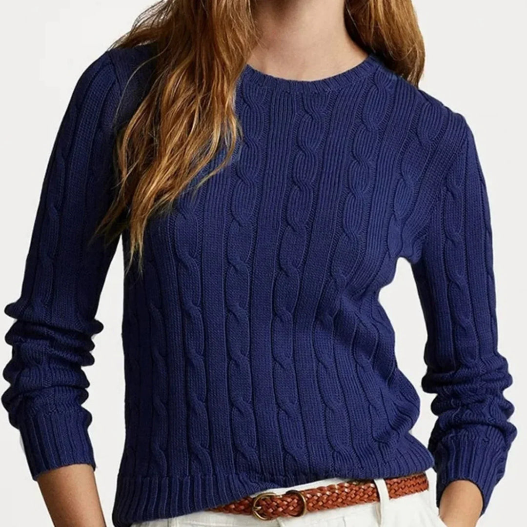 Women's Jumper – Pure Cotton Cable-Knit Crew-Neck