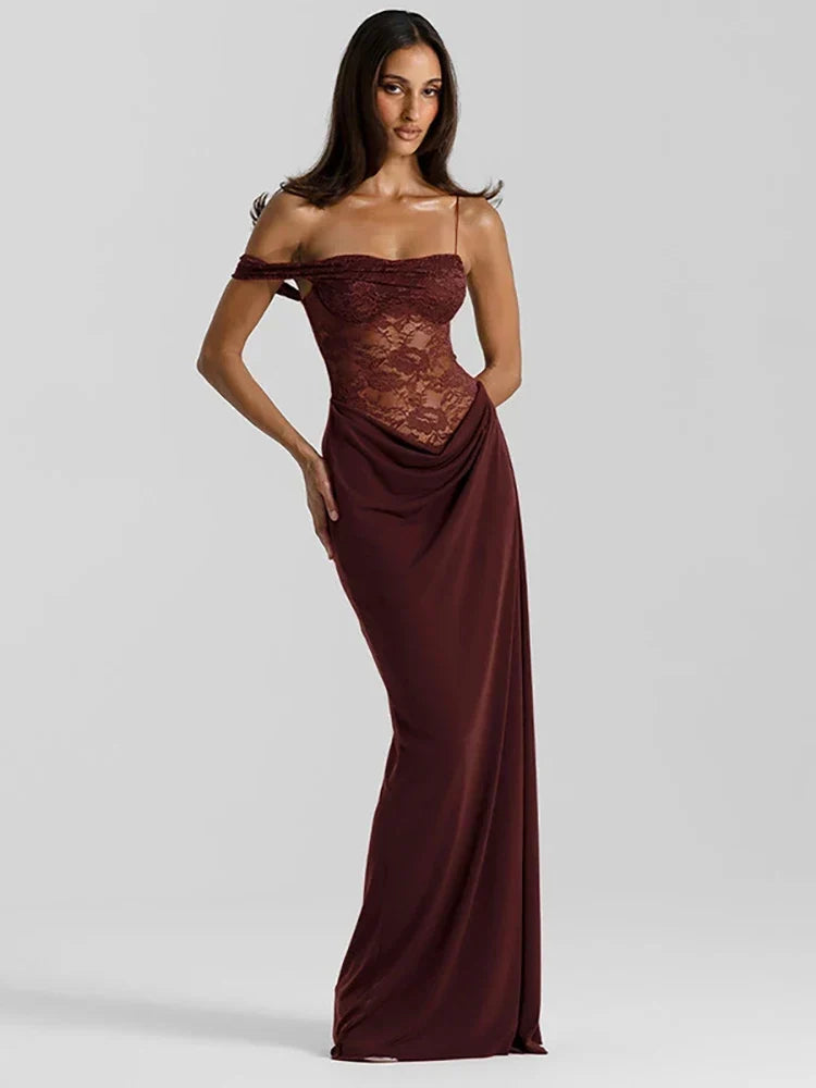 Women's Maxi Dress – Off-Shoulder Lace