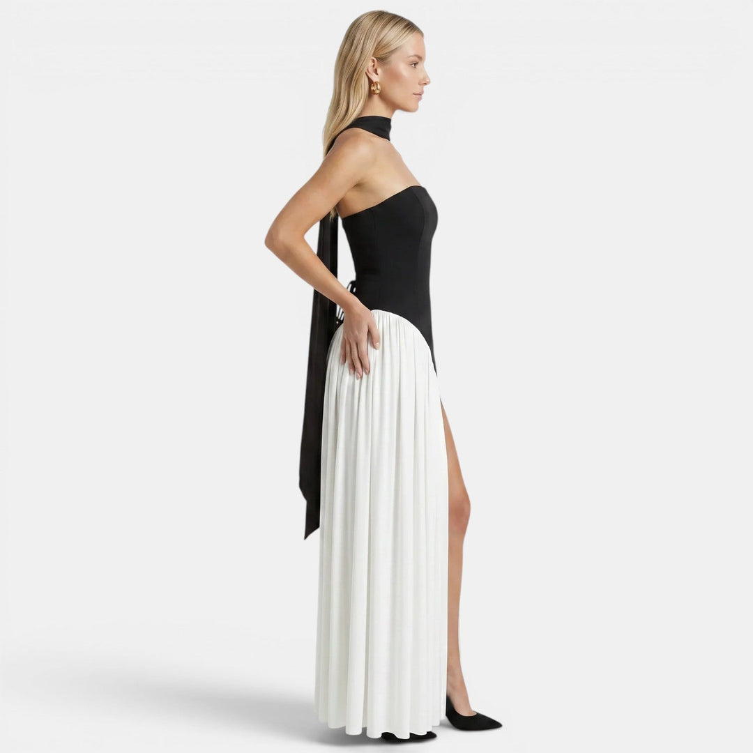 Womens Fashion Style - Women's Strapless Maxi Dress with Asymmetric Draping - product view 6