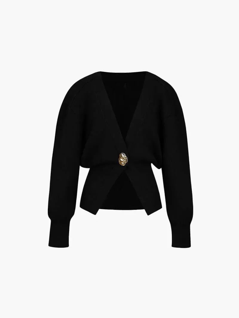 Women's Cardigan – Fitted Knit Statement Button