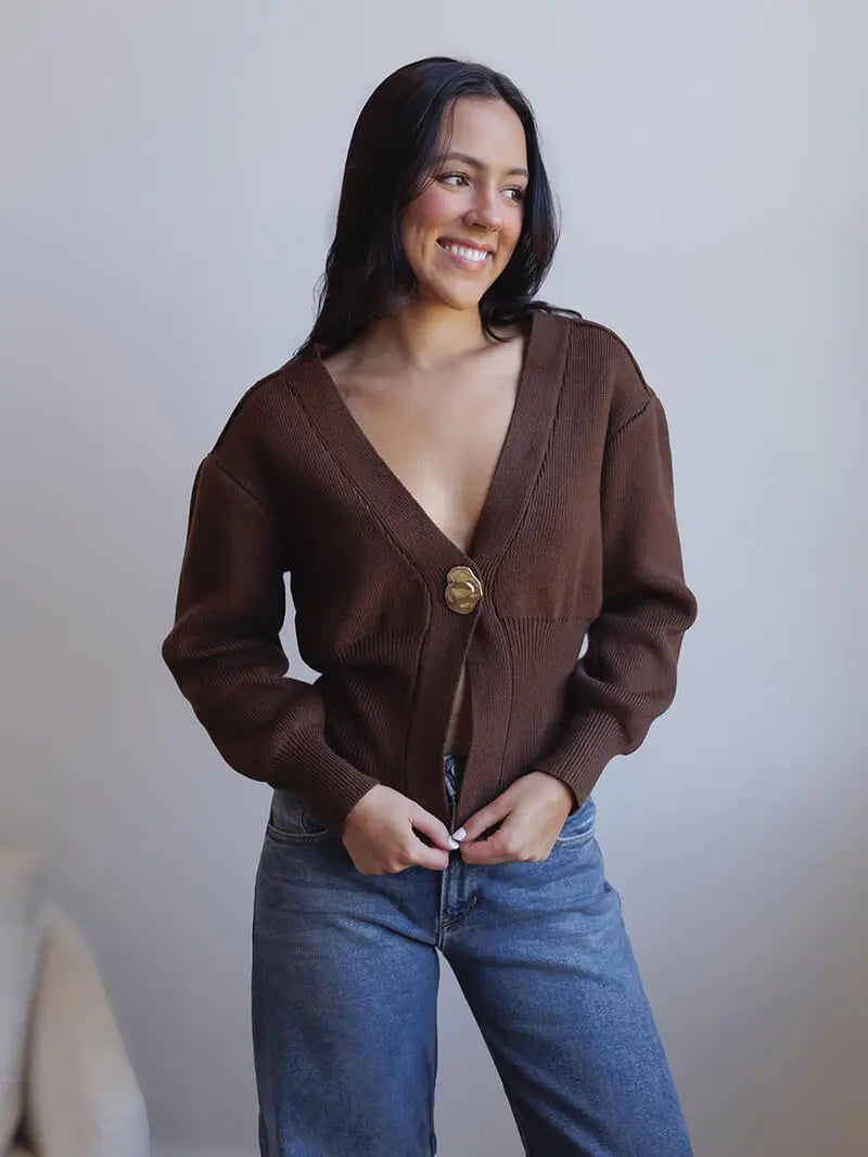 Women's Cardigan – Fitted Knit Statement Button