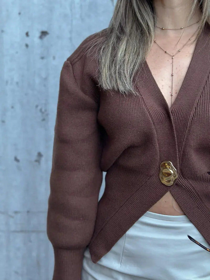 Women's Cardigan – Fitted Knit Statement Button