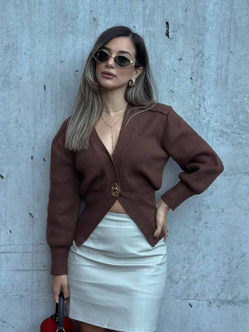 Women's Cardigan – Fitted Knit Statement Button