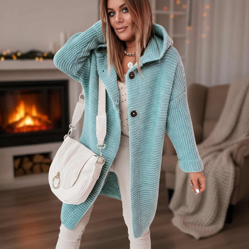 Women's Cardigan – Long Hooded Merino Wool