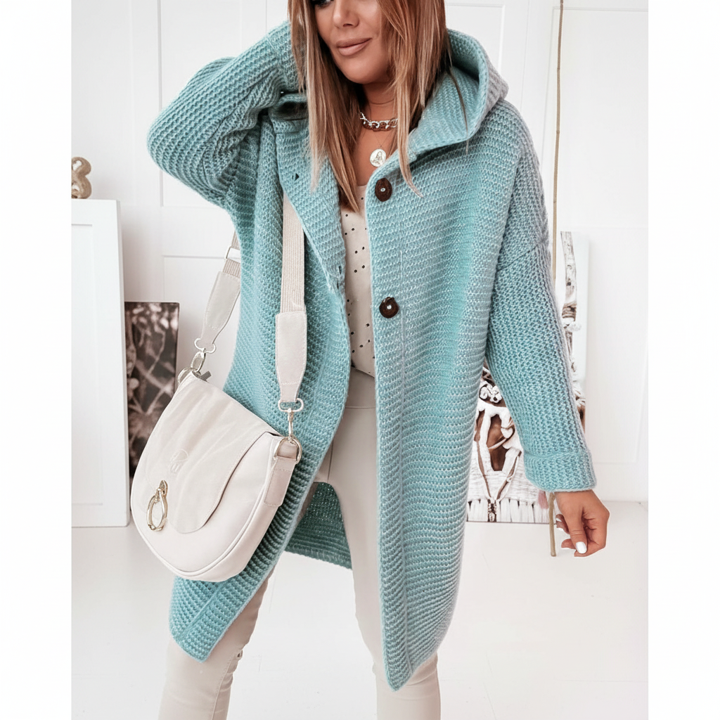 Women's Cardigan – Long Hooded Merino Wool