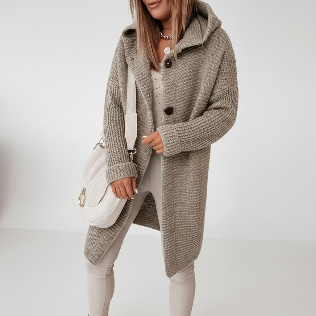 Women's Cardigan – Long Hooded Merino Wool
