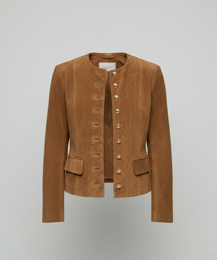 Women's Jacket – Faux Suede Collarless Gold-Button
