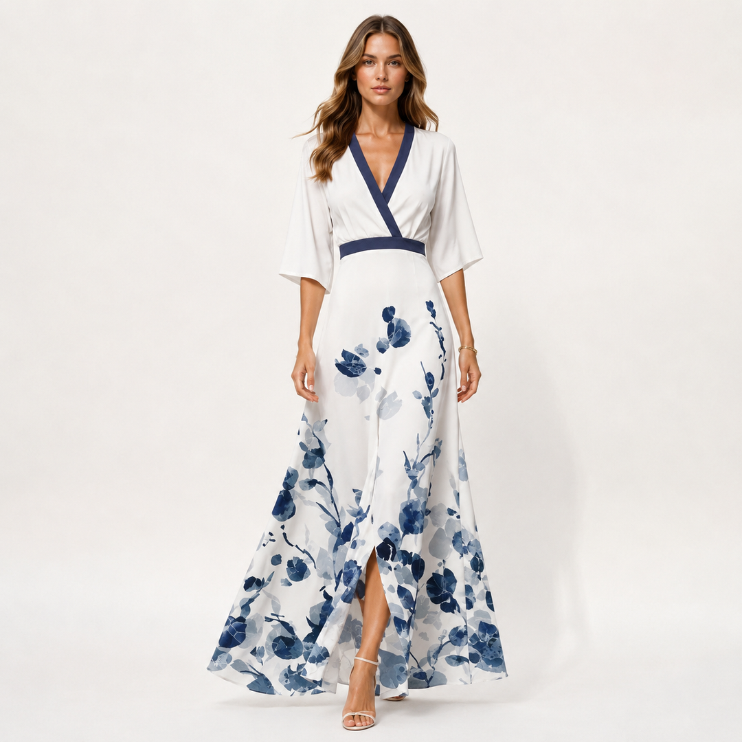 Womens Fashion Style - Women's Floral V-Neck A-Line Maxi Dress - product view 1