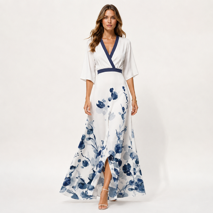 Womens Fashion Style - Women's Floral V-Neck A-Line Maxi Dress - product view 1