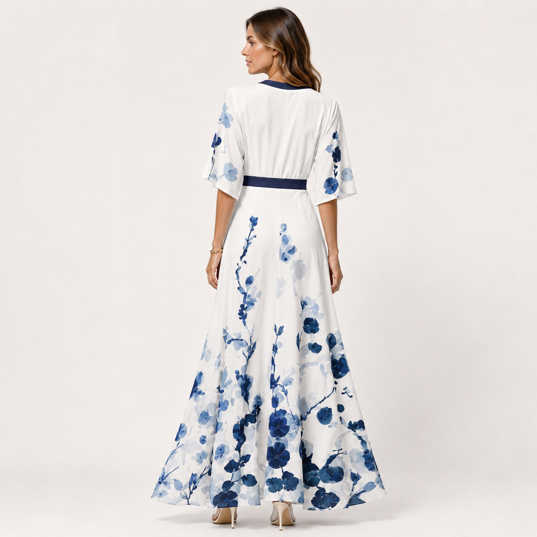 Womens Fashion Style - Women's Floral V-Neck A-Line Maxi Dress - product view 4