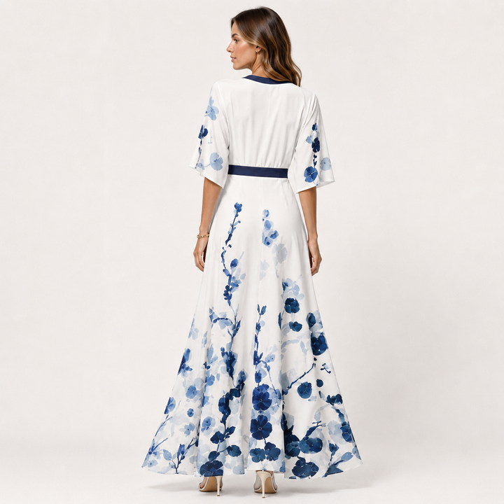 Womens Fashion Style - Women's Floral V-Neck A-Line Maxi Dress - product view 4