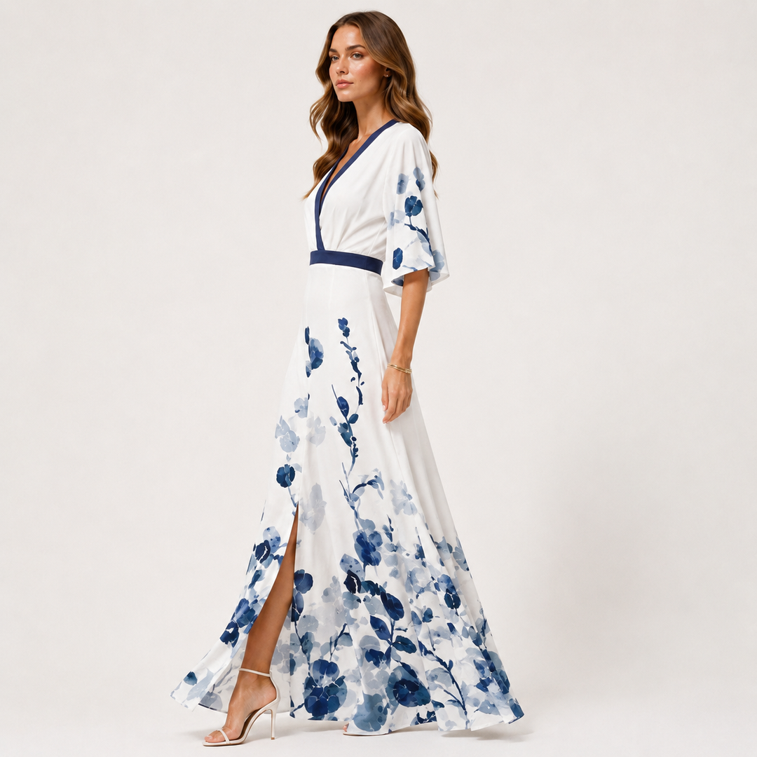 Womens Fashion Style - Women's Floral V-Neck A-Line Maxi Dress - product view 2