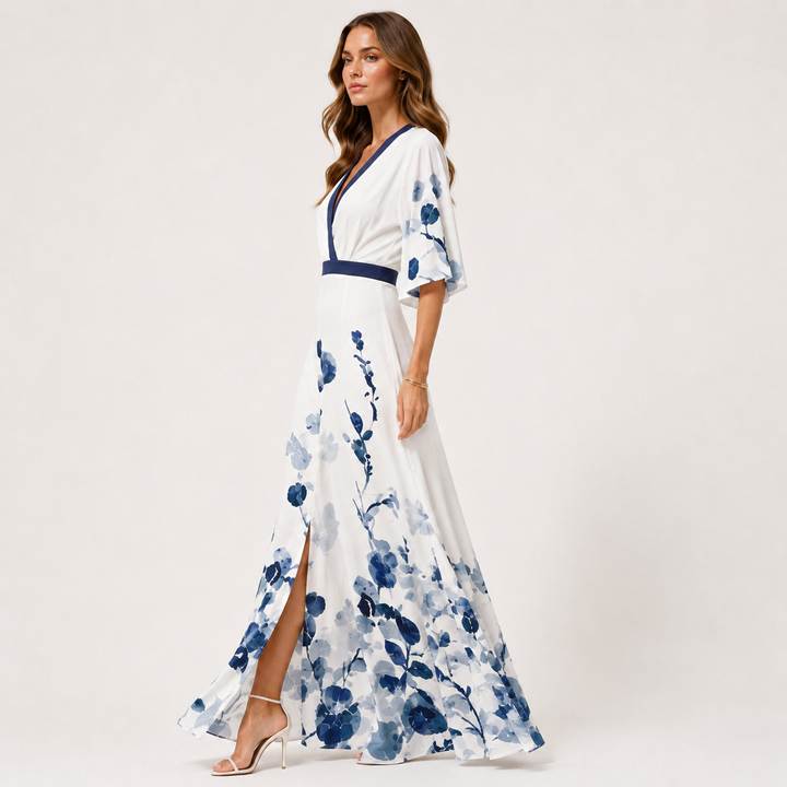 Womens Fashion Style - Women's Floral V-Neck A-Line Maxi Dress - product view 2