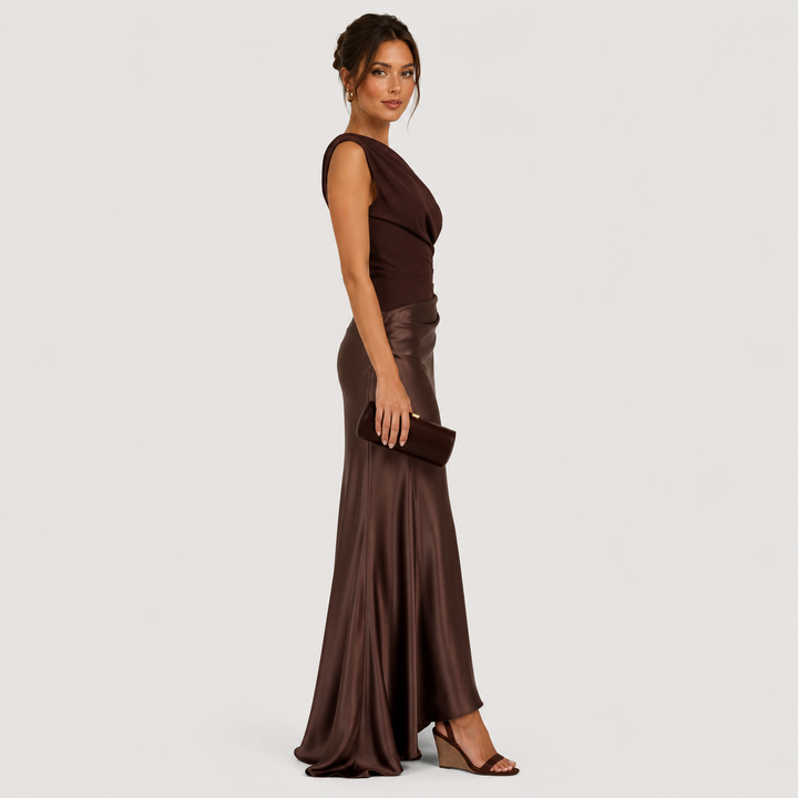 Womens Fashion Style - Women's Draped One-Shoulder Evening Maxi Dress - product view 2