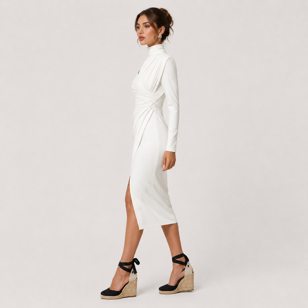 Womens Fashion Style - Women's Ruched One-Shoulder Occasion Midi Dress - product view 2