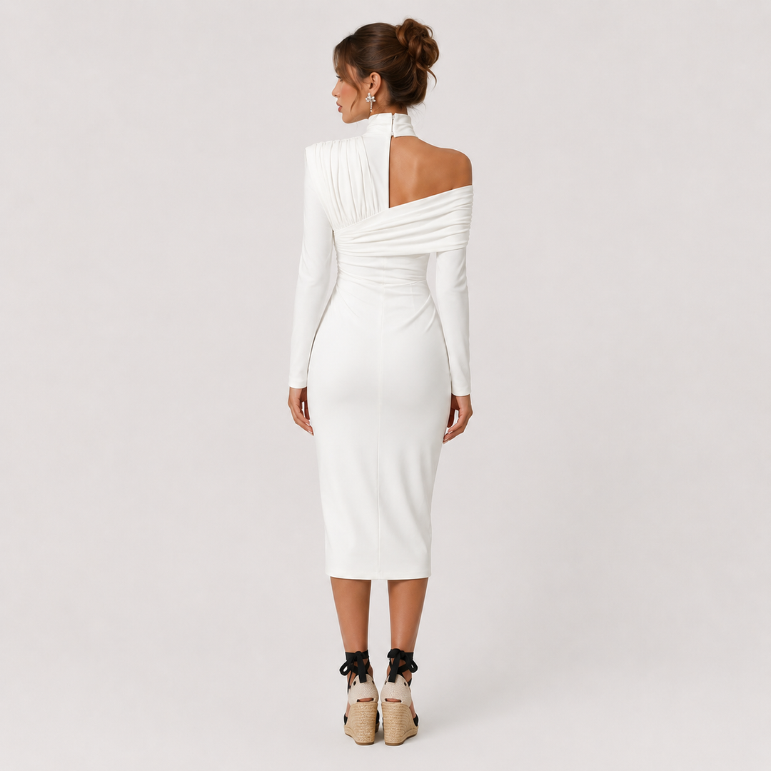 Womens Fashion Style - Women's Ruched One-Shoulder Occasion Midi Dress - product view 4