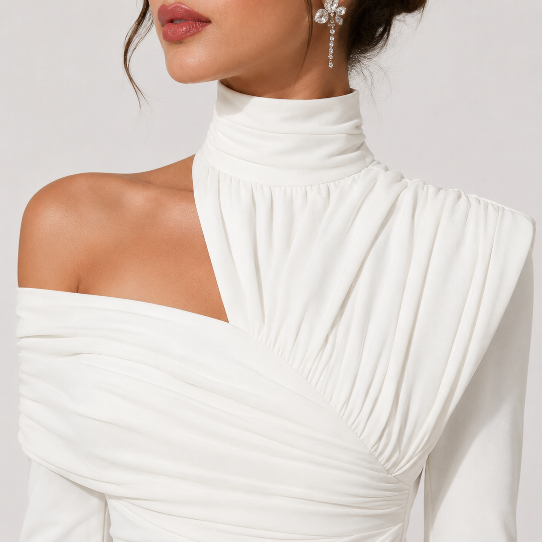 Womens Fashion Style - Women's Ruched One-Shoulder Occasion Midi Dress - product view 3