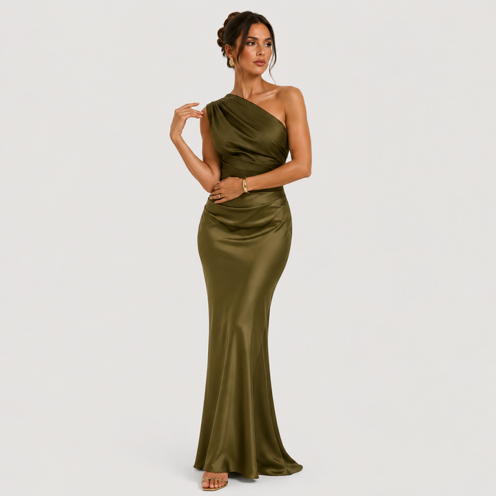 Womens Fashion Style - Women's Draped One-Shoulder Evening Maxi Dress - product view 5