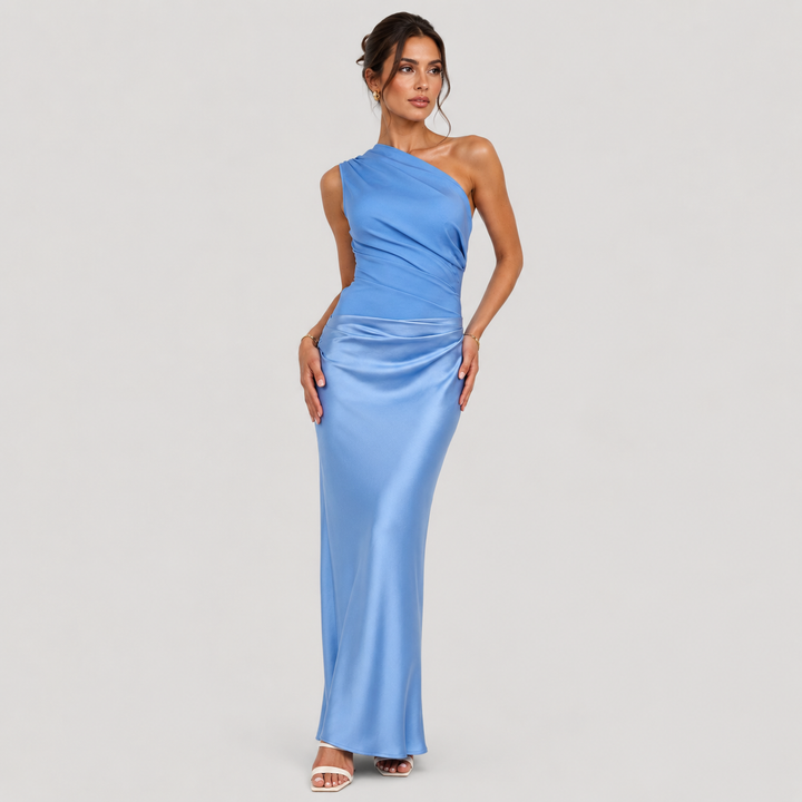 Womens Fashion Style - Women's Draped One-Shoulder Evening Maxi Dress - product view 6