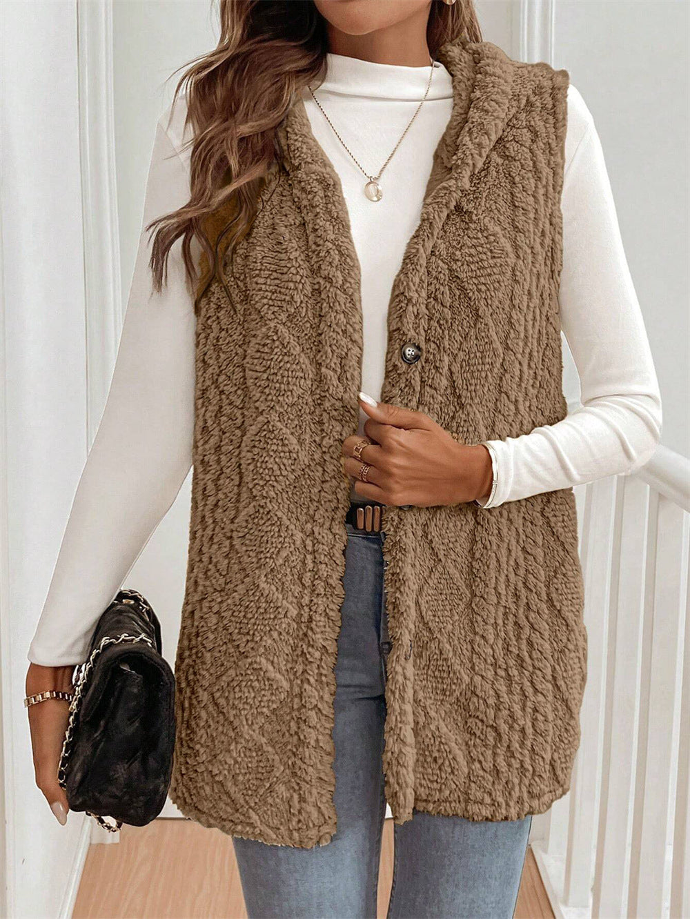 Women's Puffer Gilet – Faux Fur Borg Button-Front