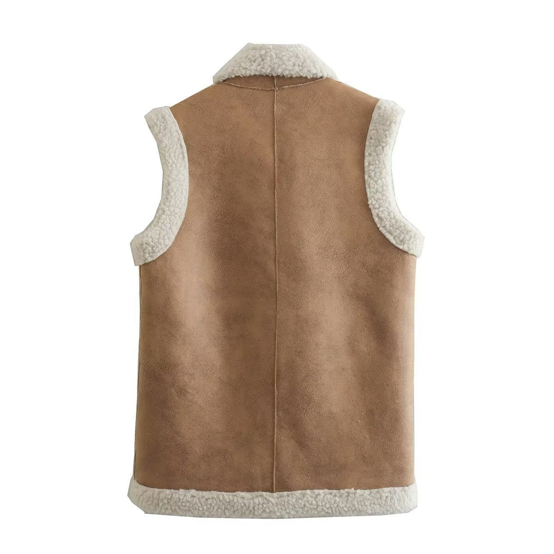 Women's Knitted Vest – Faux Fur Button