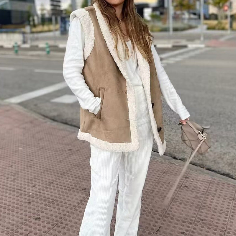 Women's Knitted Vest – Faux Fur Button