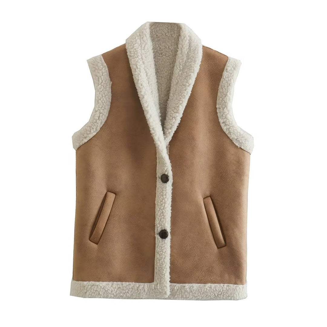 Women's Knitted Vest – Faux Fur Button
