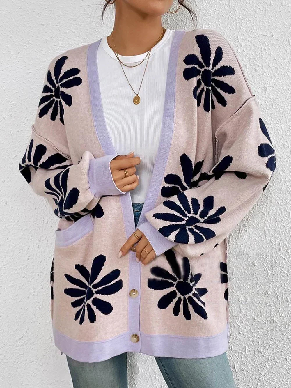 Women's Cardigan – Oversized Floral Knit