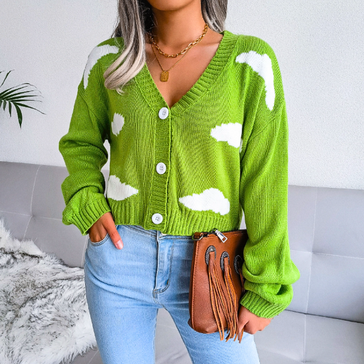 Women's Cardigan – Cropped Cloud Knit V-Neck