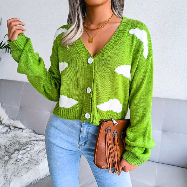 Women's Cardigan – Cropped Cloud Knit V-Neck