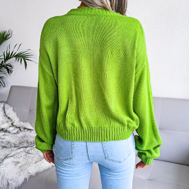 Women's Cardigan – Cropped Cloud Knit V-Neck