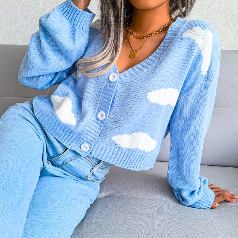 Women's Cardigan – Cropped Cloud Knit V-Neck