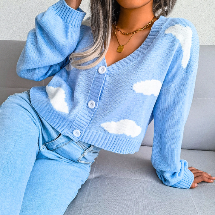 Women's Cardigan – Cropped Cloud Knit V-Neck