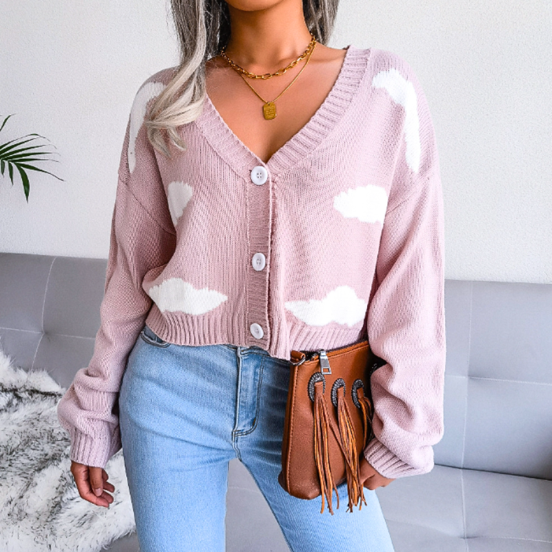 Women's Cardigan – Cropped Cloud Knit V-Neck