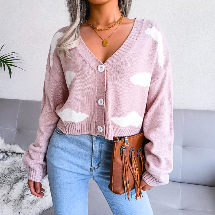 Women's Cardigan – Cropped Cloud Knit V-Neck