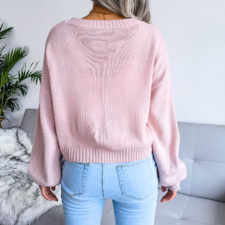 Women's Cardigan – Cropped Cloud Knit V-Neck