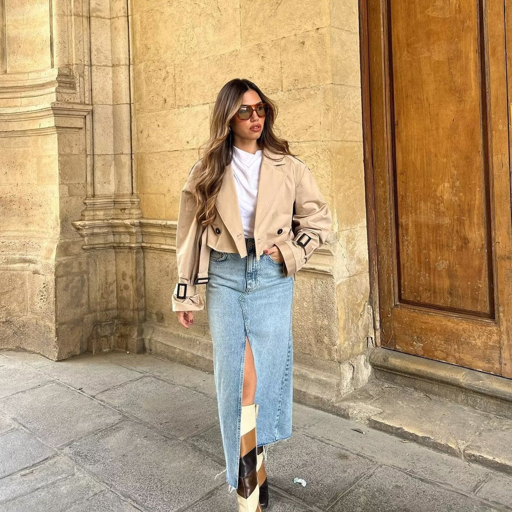 Women's Jacket – Cropped Double-Breasted Trench