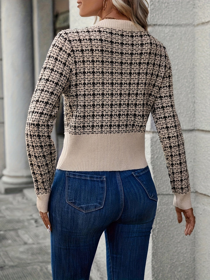 Women's Cardigan – Cropped Houndstooth Knit
