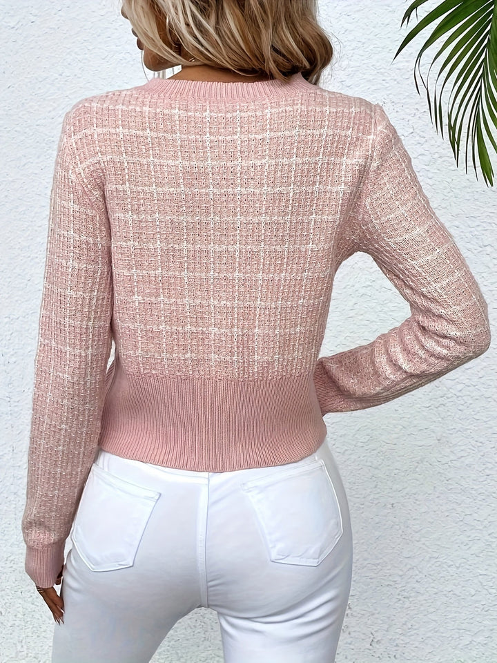 Women's Cardigan – Cropped Houndstooth Knit