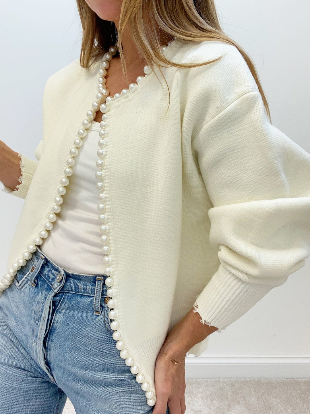 Women's Cardigan – Beaded Open-Front Knit