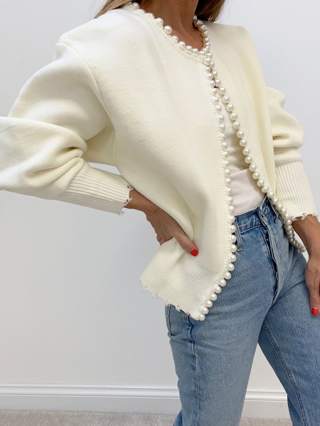 Women's Cardigan – Beaded Open-Front Knit