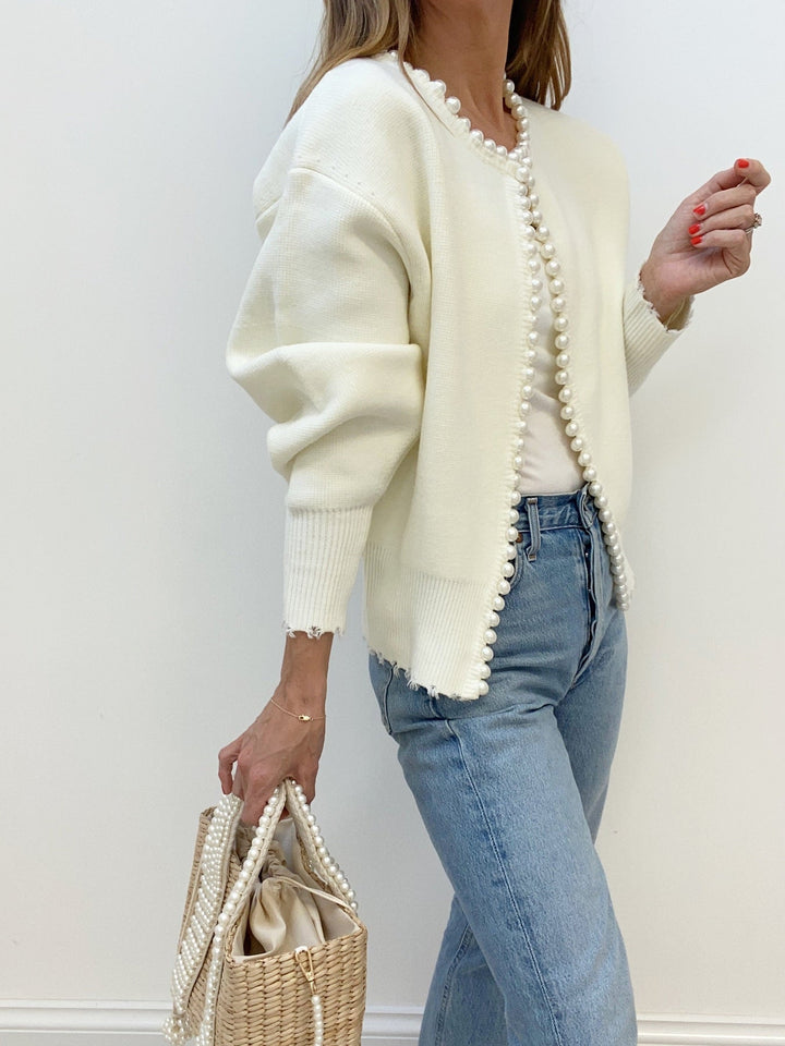Women's Cardigan – Beaded Open-Front Knit