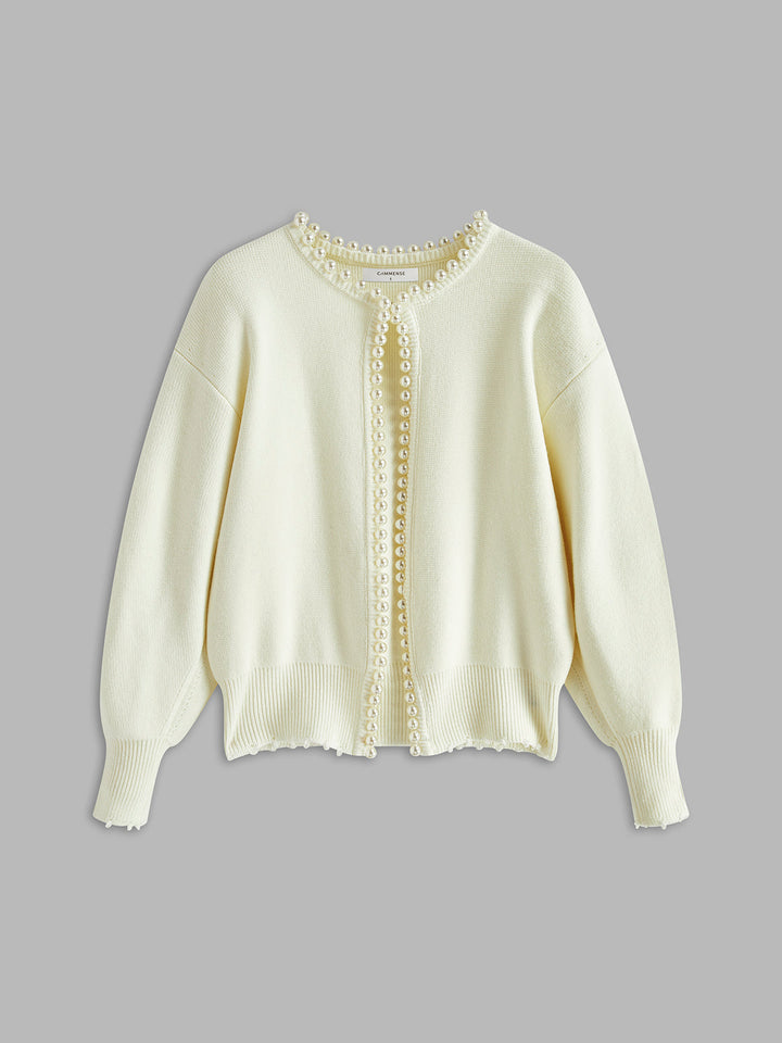 Women's Cardigan – Beaded Open-Front Knit