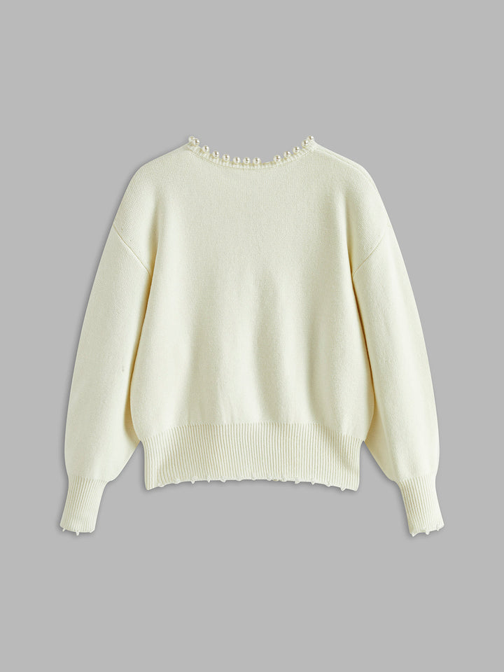 Women's Cardigan – Beaded Open-Front Knit