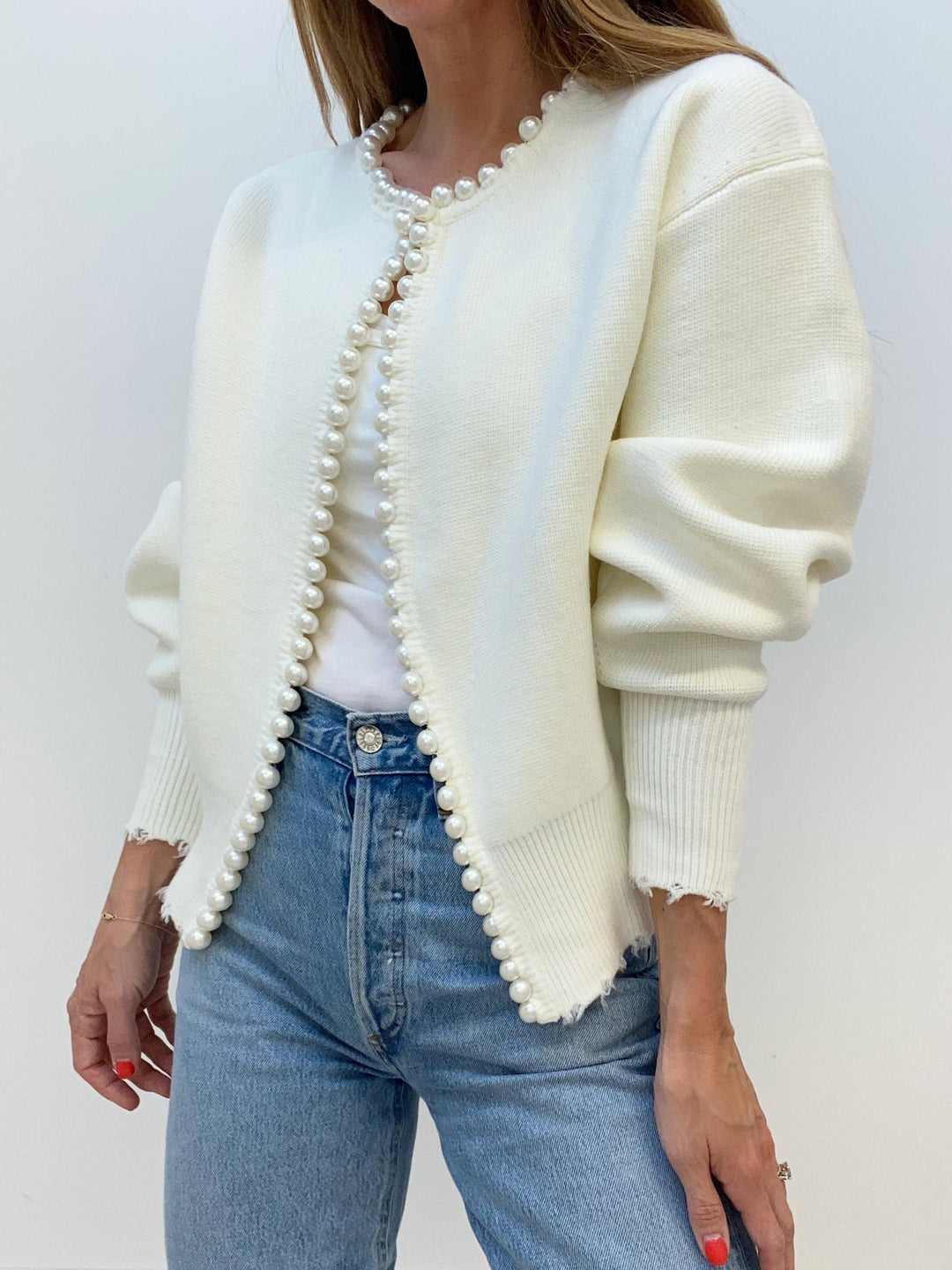 Women's Cardigan – Beaded Open-Front Knit