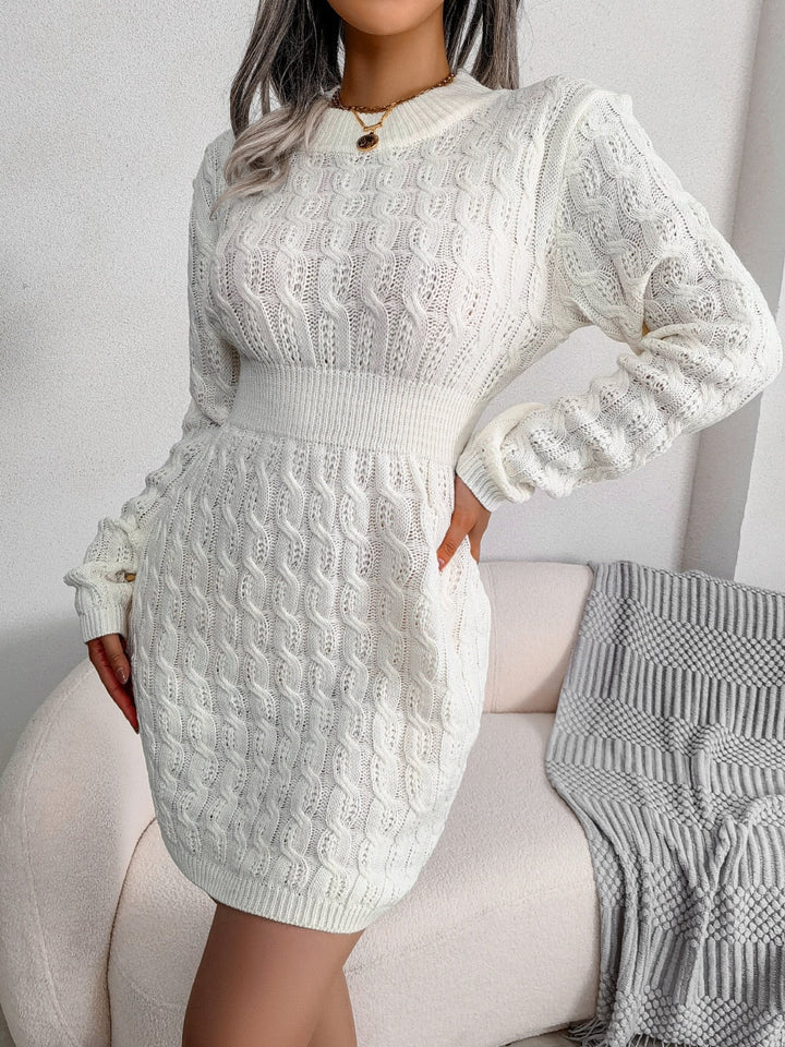 Women's Mini Dress – Cable Knit Long Sleeves